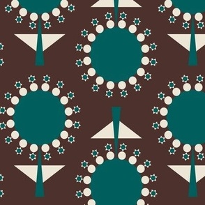 439 - Large Scale East Fork: Night Swim & Molasses  moody chocolate and deep teal retro mid century floral garden grid two directional geometric flowers in rows for table cloths, napkins, table runners, curtains,_ bed linen, duvet covers, cotton sheet set