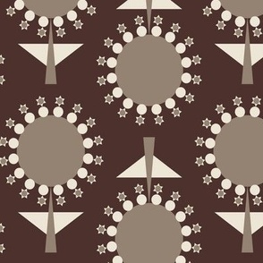 439 - Large Scale chocolate brown and warm neutral taupe retro mid century floral garden grid two directional geometric flowers in rows for table cloths, napkins, table runners, curtains,_ bed linen, duvet covers, cotton sheet sets and cute autumn kids ap