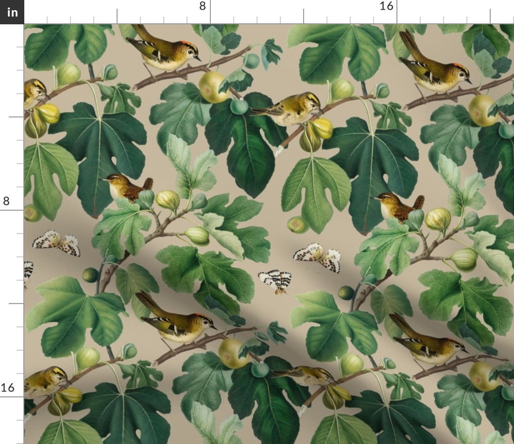 Figs & Birds - Medium - Tan Gray Brown