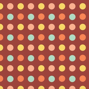 Gentle Rainbow Polka Dots Retro Fun in Chocolate Brown