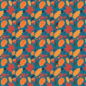 Autumn Leaves on Blue - MEDIUM