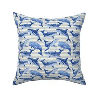 Textured Blue Whales | Light striped background