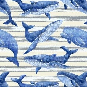 Textured Blue Whales | Light striped background