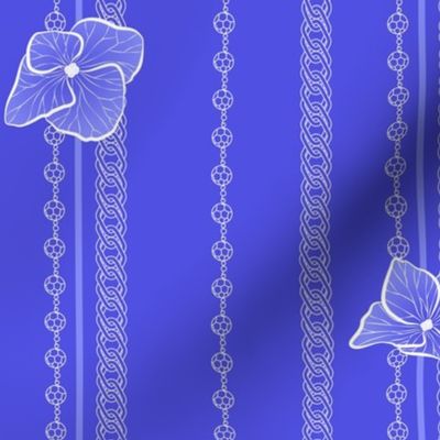 Hydrangea embellished with beads and striped chains. Hydrangea in shades of indigo collection.