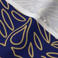 (L) Doves and Leaves Royal Damask Line Art Blue and Gold 