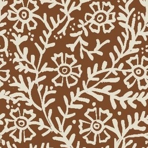 Pressed Flowers in Tanner; Block Print, Indian Print, European, Floral