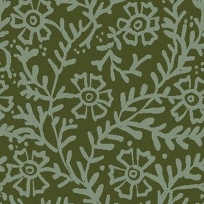 Pressed Flowers in Woods; Block Print, European, Floral