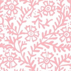 Pressed Flowers in Pink; block print, Indian block print, floral, European, Italian