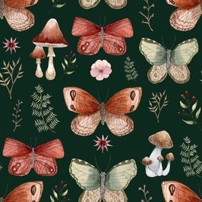 Vintage autumn butterflies and mushrooms