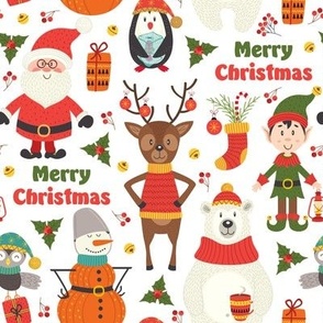 Christmas characters on white background 