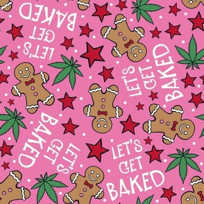 Large Scale Let's Get Baked Cannabis Gingerbread Cookies on Pink