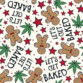 Large Scale Let's Get Baked Cannabis Gingerbread Cookies on Ivory