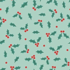 Christmas Holiday Holly Berries-red on light green