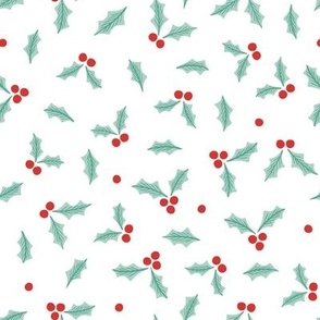 Christmas Holiday Holly Berries-red on white