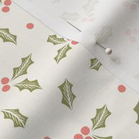 Christmas Holiday Holly Berries-pink on cream