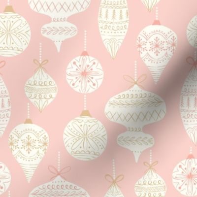 Holiday Christmas Ornaments-cream on pink