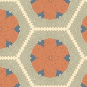 orange and blue geometric hessian tile/  large