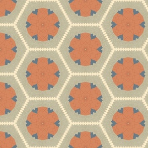 orange and blue geometric hessian tile / medium