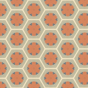 orange and blue geometric hessian tile / small