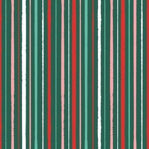 Textured Stripes-red and green on dark green