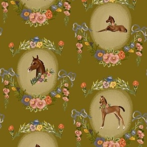 Painted Foal in Mossy Oak; equestrian, western, vintage horses, cowgirl