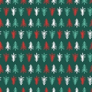 Christmas Holiday Trees in a Line-Green and Red
