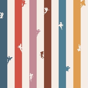 Hidden fairies neutral colors stripes wallpaper and fabric