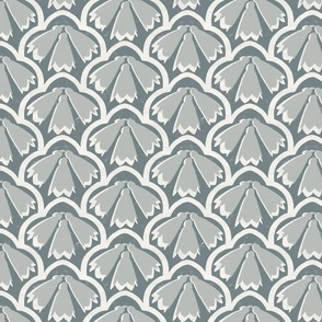 Dusty blue block print floral with hand drawn texture for wallpaper