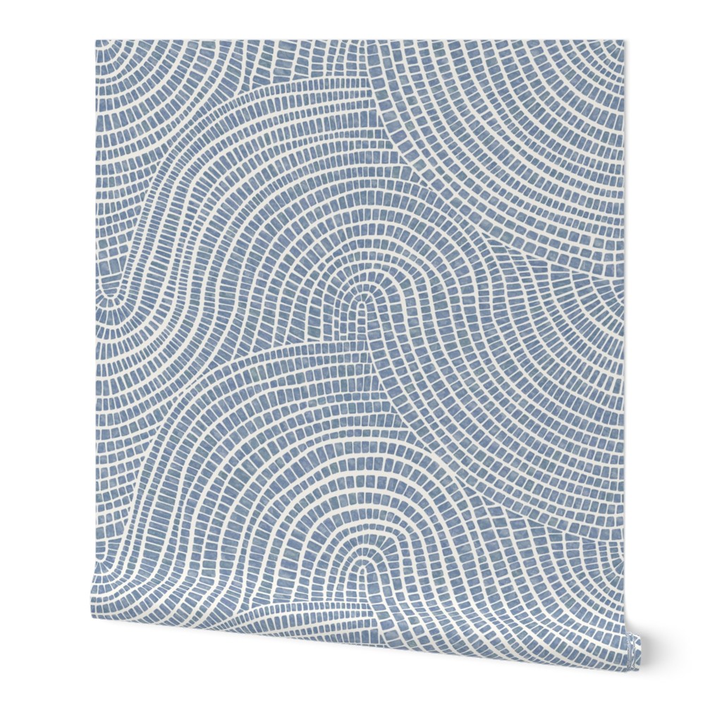 Large // Indigo blue coastal watercolor wave tiles for wallpaper