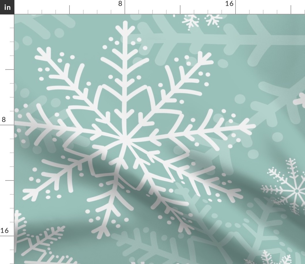 Jumbo - Modern & Stylised Layered Christmas Festive Snowflakes - Soft Mint Green