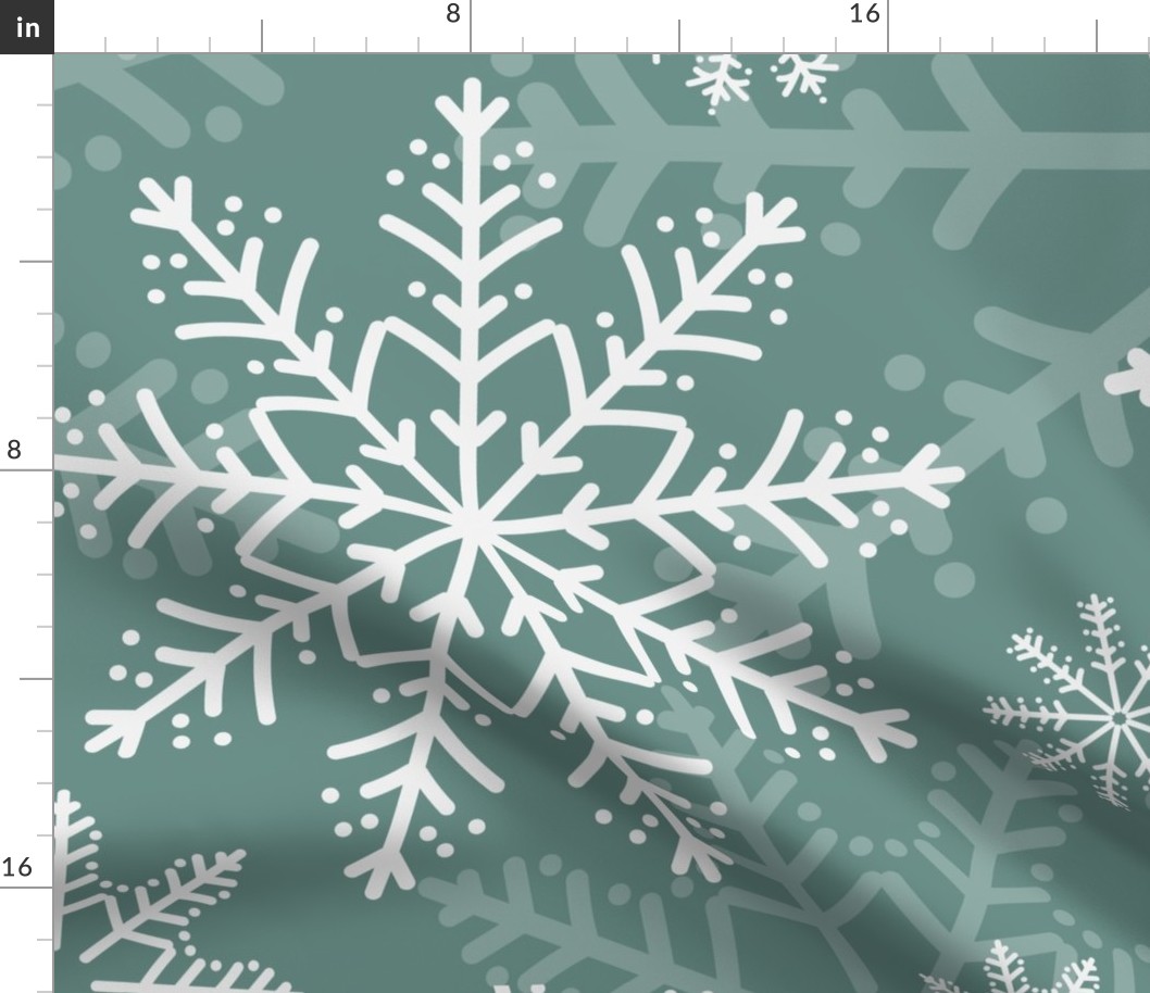 Jumbo - Modern & Stylised Layered Christmas Festive Snowflakes - Sage Green