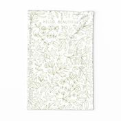 hello beautiful - glade green_ pure white - floral wall hanging tea towel
