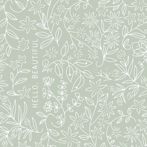 hello beautiful - holy glen green_ pure white - floral wall hanging tea towel