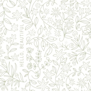hello beautiful - pure white_ valleyview green - floral wall hanging tea towel