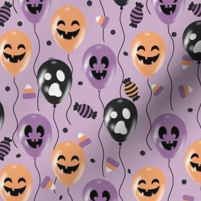 Halloween Party Balloons and Candy - Muted Purple and Orange