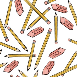 Pencils and Erasers on White - Large - Home Hobbies