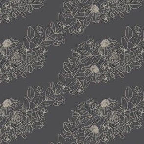 Boho Wildflower Diagonal Line Art | Small Scale | Medium tan, charcoal grey