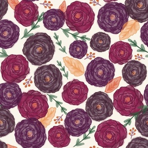 Fall Watercolor Floral Fabric – Plum Purple 