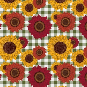 Fall Sunflowers on Green Plaid, Sunflower Fabric, Boho Floral, Fall Florals, Flowers, Home Decor