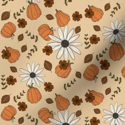 Fall Pumpkin Floral - Cream, Pumpkins, Fall Floral, Fall Fabric, Thanksgiving, Fall Décor