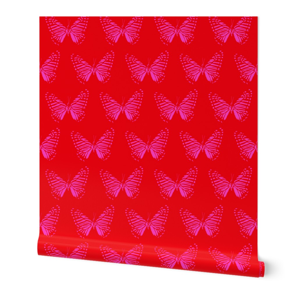 small butterfly flight hot pink on red