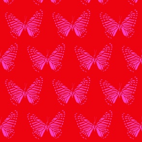 small butterfly flight hot pink on red