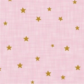 Gold Stars sparse on pale pink burlap- medium
