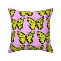 medium spotted butterflies lime and black on pastel pink