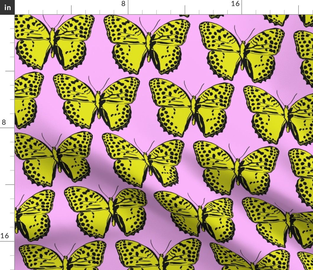medium spotted butterflies lime and black on pastel pink