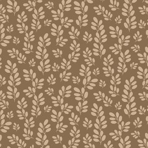 Funky Leaves ivory on a light brown background ( medium scale )