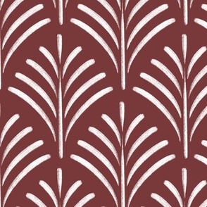 art deco fronds - beetroot red_ pure white - fish scale fans
