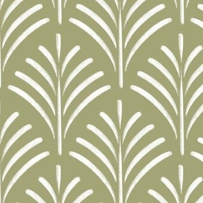 art deco fronds - glade green_ pure white - fish scale fans