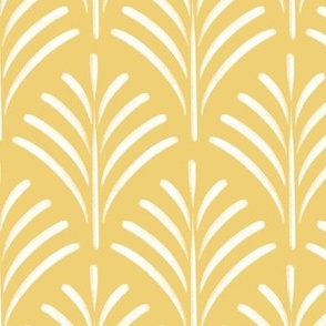 art deco fronds - sunny side up yellow_ pure white - fish scale fans