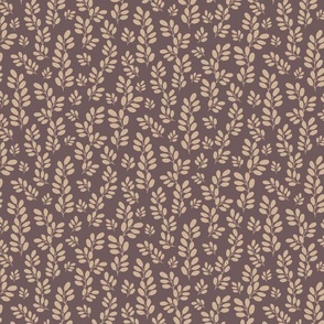 Funky Leaves ivory on a mauve background ( small scale ).